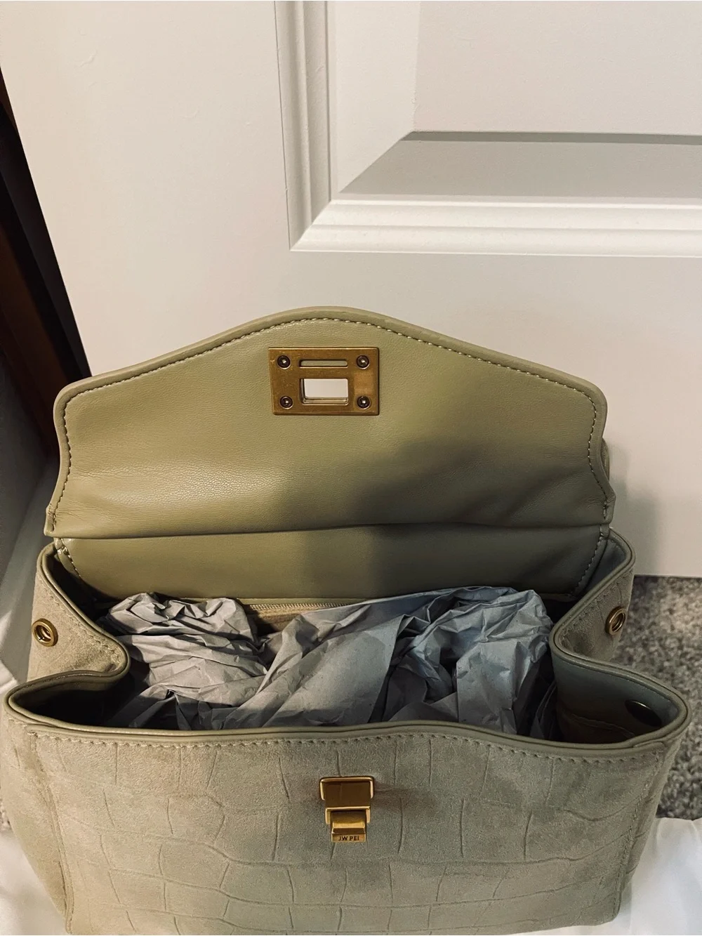 JW PEI Lucia Classic Croc-Embossed Top Handle Bag - Light Olive